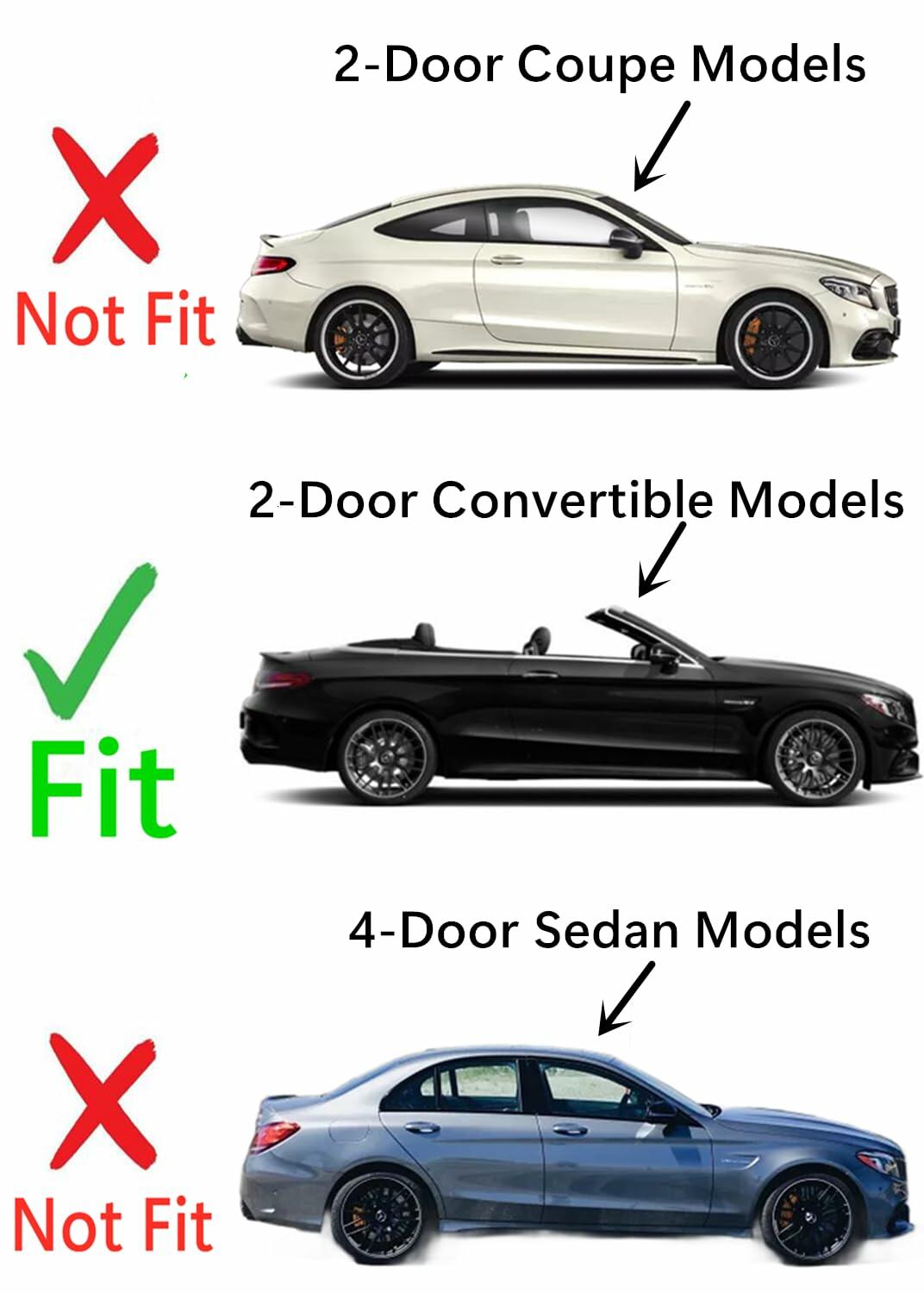 Tempered Passenger Right Side Door Window Door Glass Compatible with Mercedes Benz C300 C43AMG C63AMG 2017-2023 2-Door Convertible Models