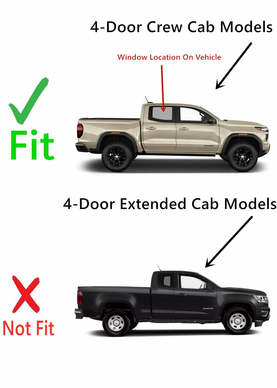 Tempered Passenger Right Side Rear Door Window Door Glass Compatible with GMC Canyon / Chevrolet Colorado 4-Door Crew Cab Pickup 2023-2026 Models