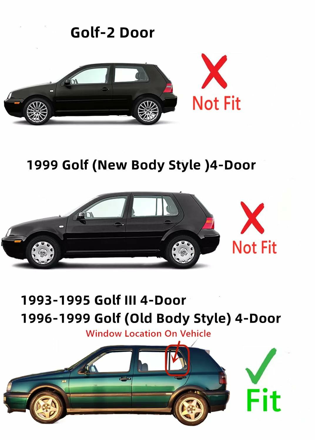 Driver Left Side Rear Vent Window Vent Glass Compatible with Volkswagen Golf III 4 Door Hatchback & Jetta III 4 Door Sedan 1993-1995 / Golf 4 Door Hatchback & Jetta 4 Door Sedan 1996-1999 Models