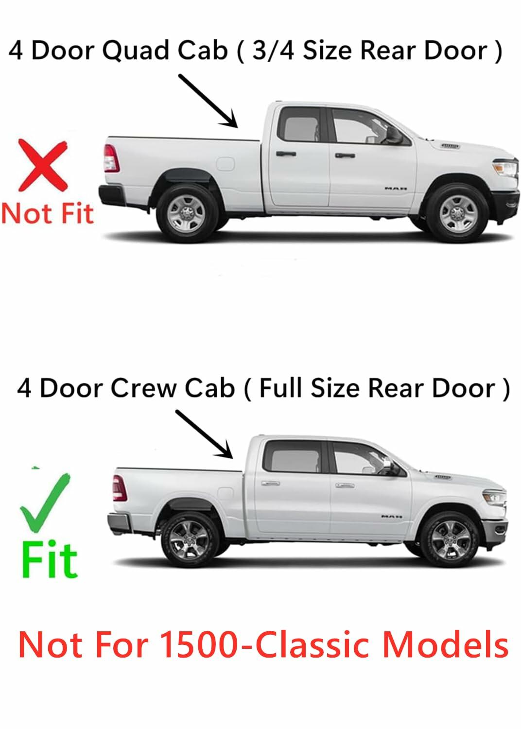 OEM Passenger Right Side Rear Door Window Door Glass Compatible with Ram Pickup 4 Door Crew Cab 2019-2026 Models (Not For 1500Classic)