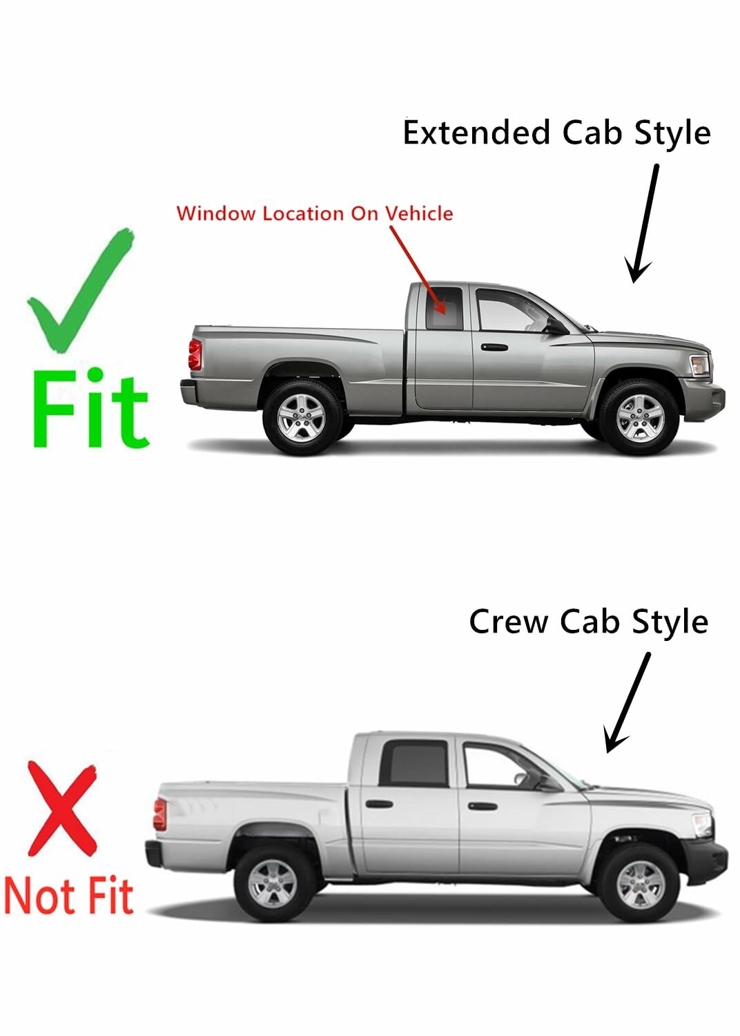 Tempered Passenger Right Side Quarter Window Quarter Glass Compatible with Dodge Dakota 2005-2010 / Ram Dakota 2011 / Mitsubishi Raider 2006-2010 4-Door Extended/Club Cab Pickup With Glue