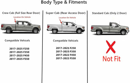 W/ Motor Heated Sliding Back Window Glass Back Power Slider Compatible with Ford F250 / F350 / F450 / F550 Pickup 2017-2026 Models
