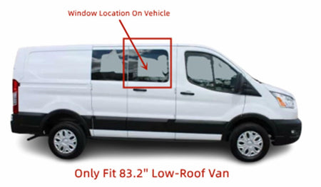Stationary Passenger Right Side Hinged Body Side Door Window Glass Compatible with Ford Transit 83.2" Low-Roof Van 2015-2026 Models (Not for Mid/High Roof Transit, or Transit Connect)