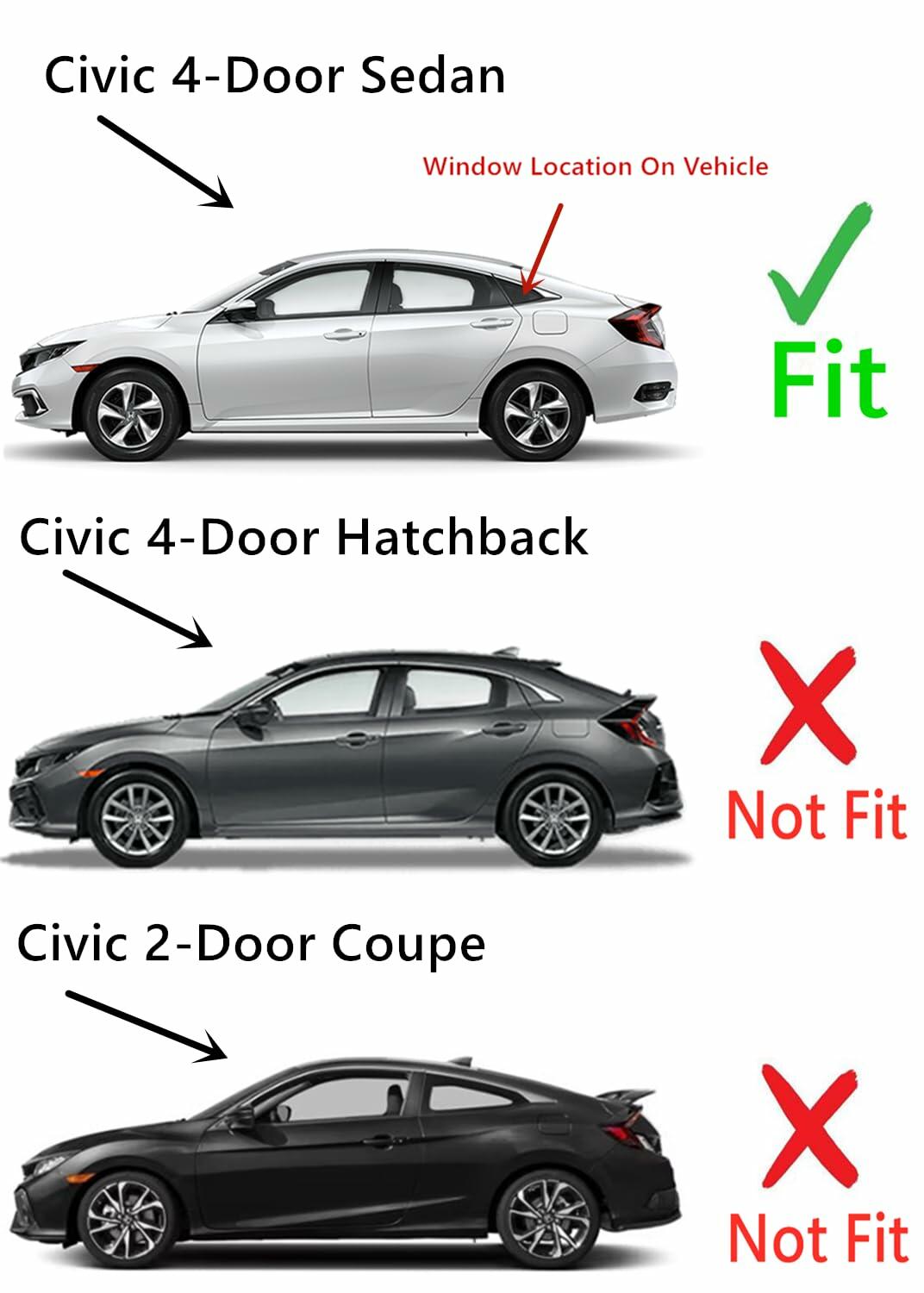 Tempered Driver Left Side Quarter Window Quarter Glass Compatible with Honda Civic 4-Door Sedan 2016-2021 Models