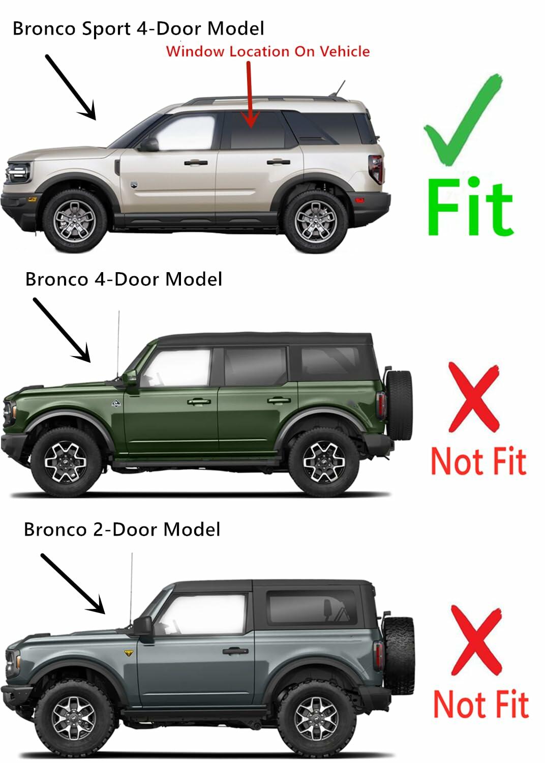 Tempered Driver Left Side Rear Door Window Door Glass Compatible with Ford Bronco Sport 2021-2026 Models (Doesn't Fit Bronco)