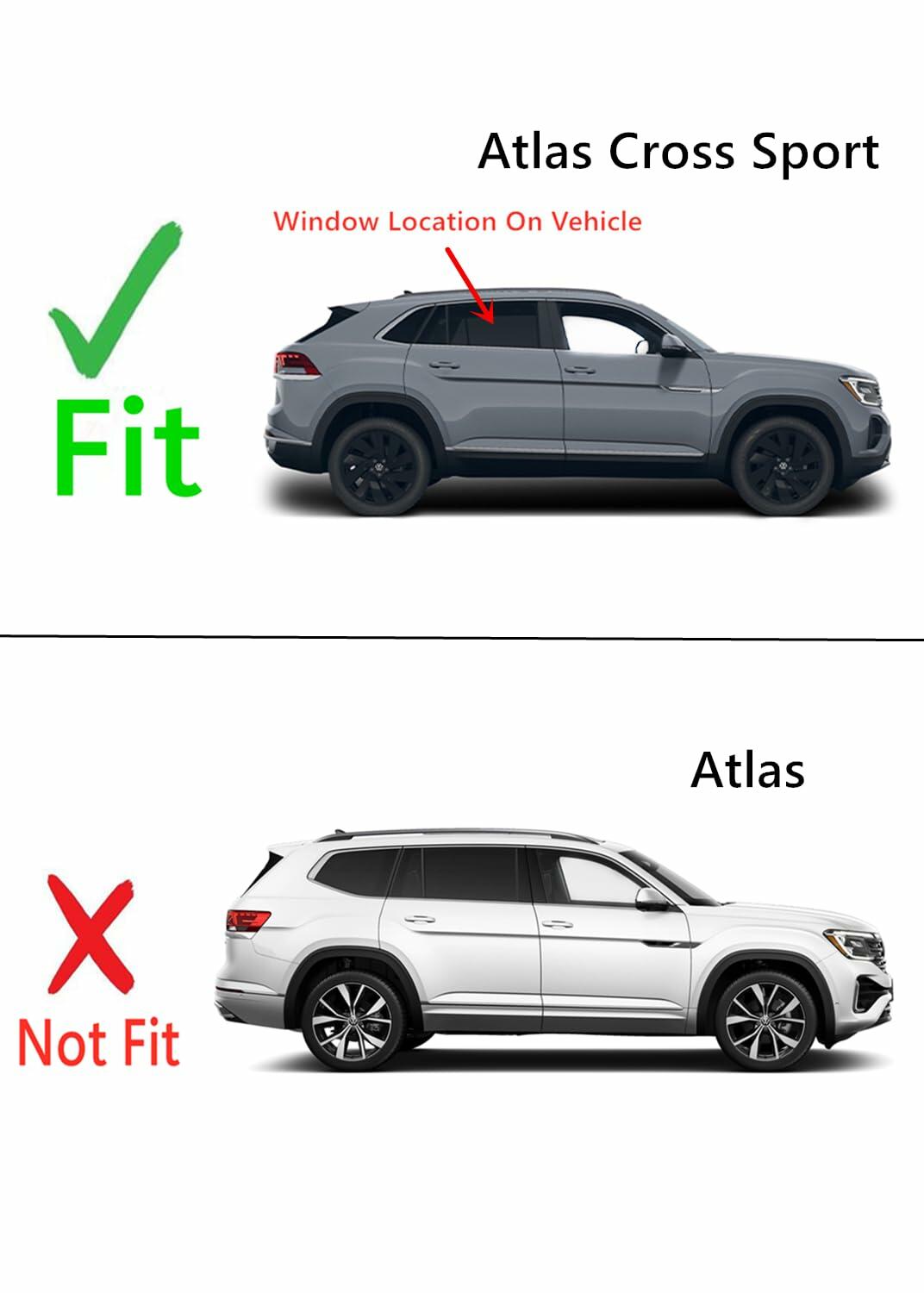 Tempered Passenger Right Side Rear Door Window Door Glass Compatible with Volkswagen Atlas Cross Sport 2020-2026 Models