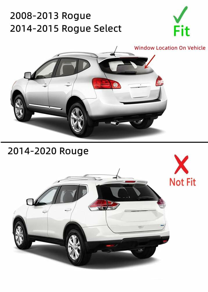 Heated Clear Back Tailgate Window Back Glass Compatible with Nissan Rogue 2008-2013 Models/Rogue Select 2014-2015 Models