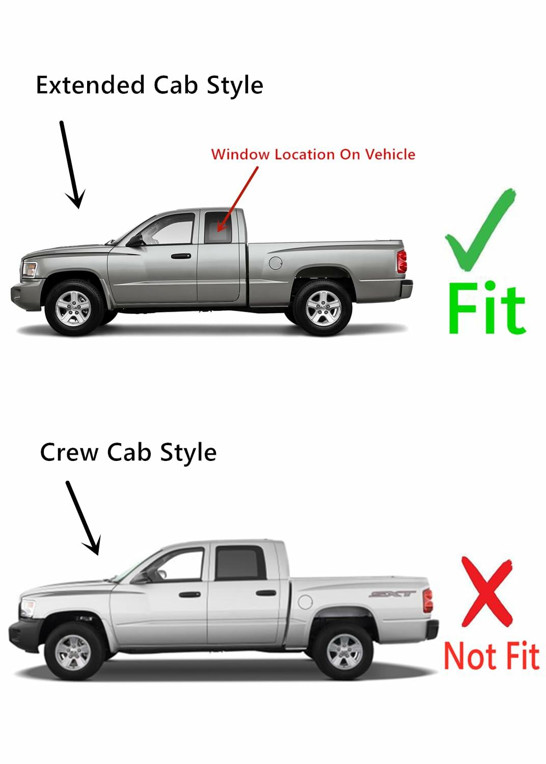 Tempered Driver Left Side Quarter Window Quarter Glass Compatible with Dodge Dakota 2005-2010 / Ram Dakota 2011 / Mitsubishi Raider 2006-2010 4-Door Extended/Club Cab Pickup With Glue