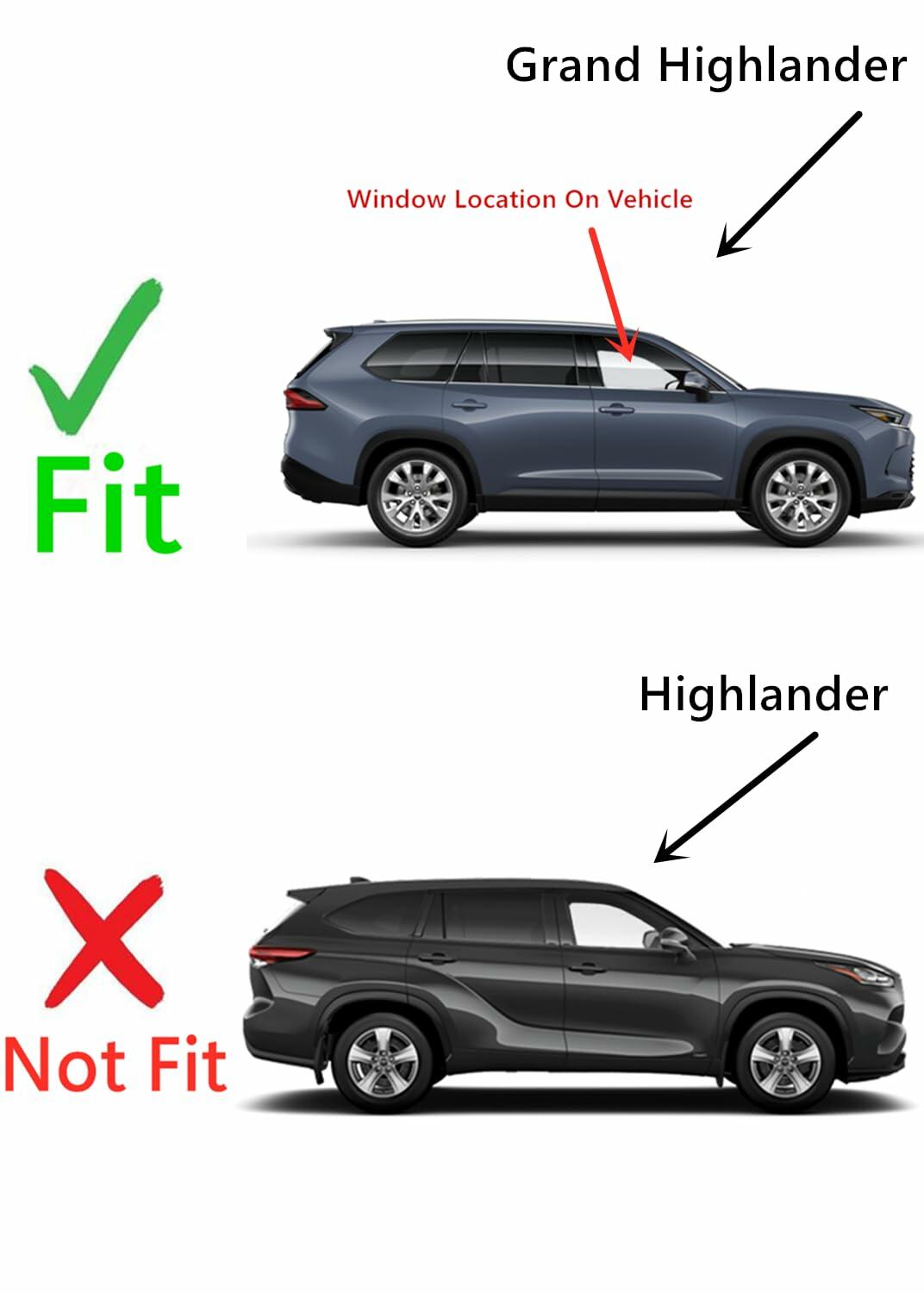 Tempered Passenger Right Side Front Door Window Door Glass Compatible with Toyota Grand Highlander 2024-2026 Models (Not For Highlander)