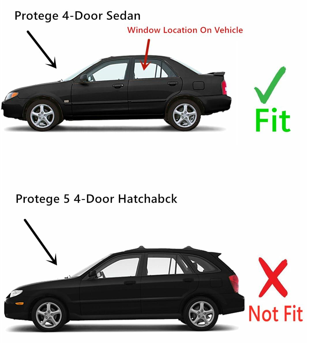 Driver Left Side Rear Door Window Door Glass Compatible with Mazda Protege 1999-2003 Models