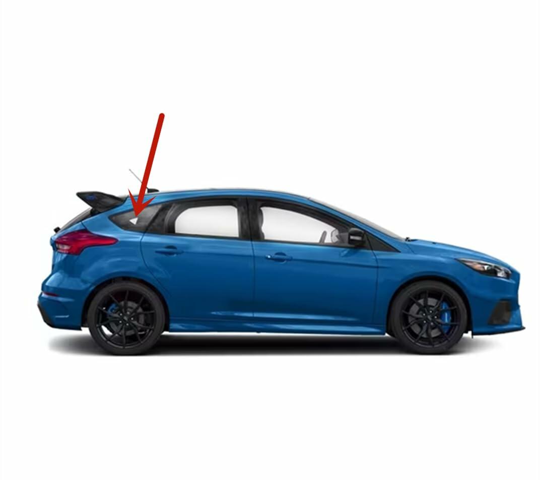 Black Moulding Style Passenger Right Side Quarter Window Quarter Glass Compatible with Ford Focus/Focus Rally Sport 4-Door Hatchback 2012-2018 Models