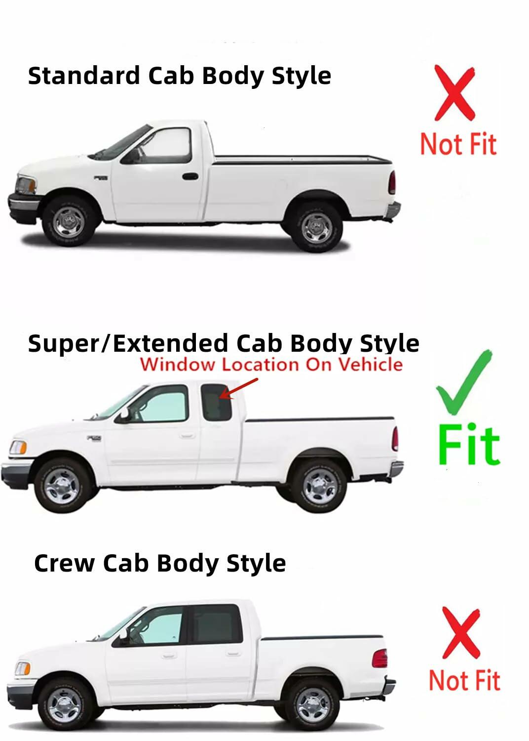 OE W/Logo W/Tape Stationary Driver Left Side Rear Quarter Window Quarter Glass Compatible with Ford F150 2 Door Super Cab 1998-2003 Models