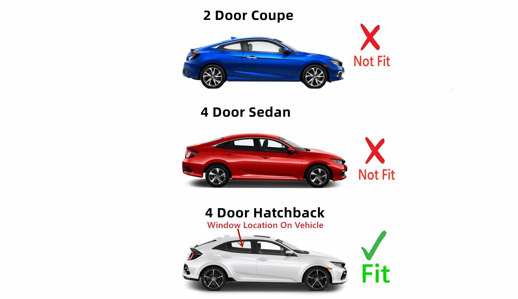 Passenger Right Side Rear Door Window Door Glass Compatible with Honda Civic 4 Door Hatchback 2017-2021 Models