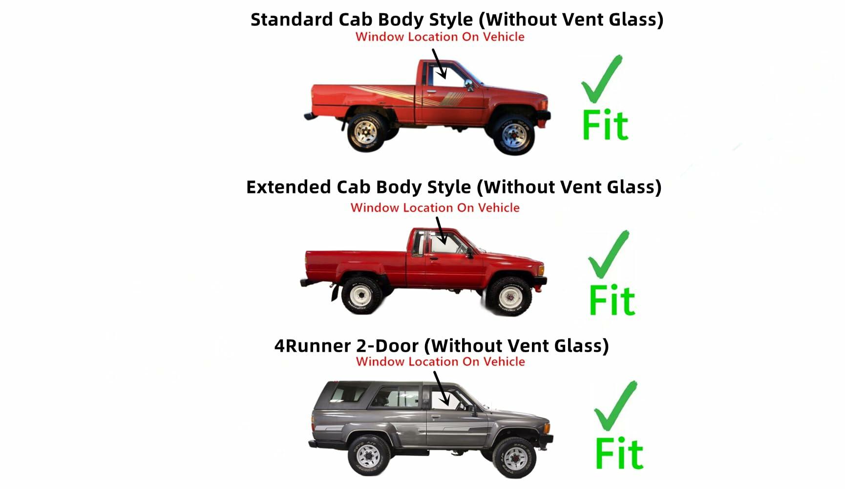 NAGD Passenger Right Side Door Window Glass W/O Vent Style Compatible with Toyota Pickup 1984-1988 / 4Runner 1985-1989 Models