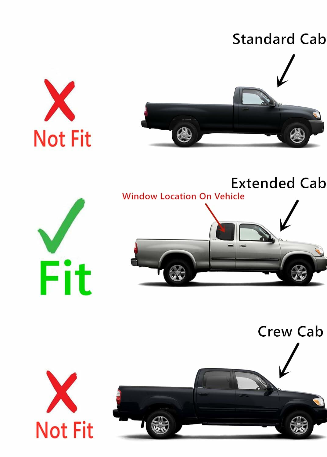 Movable Passenger Side Right Quarter Window Quarter Glass Compatible with Toyota Tundra Pickup Extended Cab 2000-2006 Models