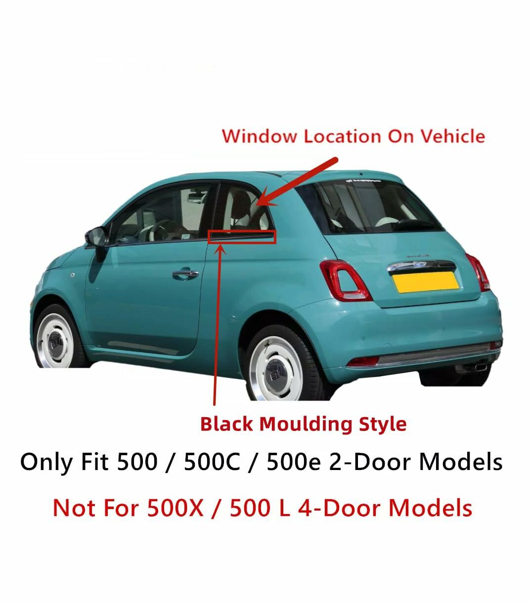 Black Molding Driver Left Side Quarter Glass Quarter Window Compatible with Fiat 500 / 500C / 500e 2012-2019 Models