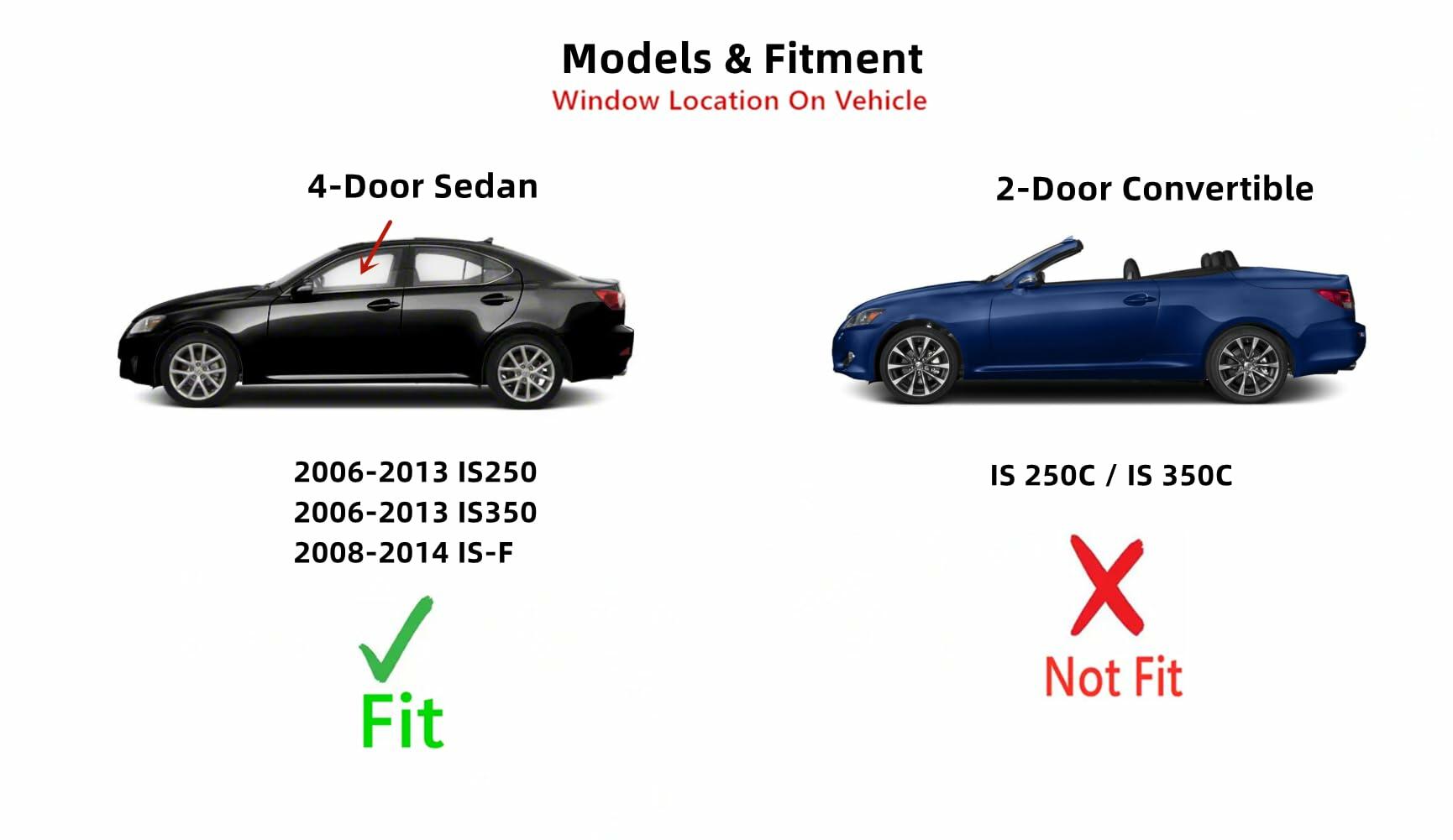 Driver Left Side Front Door Window Door Glass Compatible with Lexus IS250 2006-2013 / Lexus IS350 2006-2013 / Lexus IS-F 2008-2014 4 Door Sedan Models