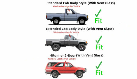 Passenger Right Side Door Window Door Glass W/Vent Compatible with Toyota Pickup 1984-1988 / Toyota 4Runner 1985-1989