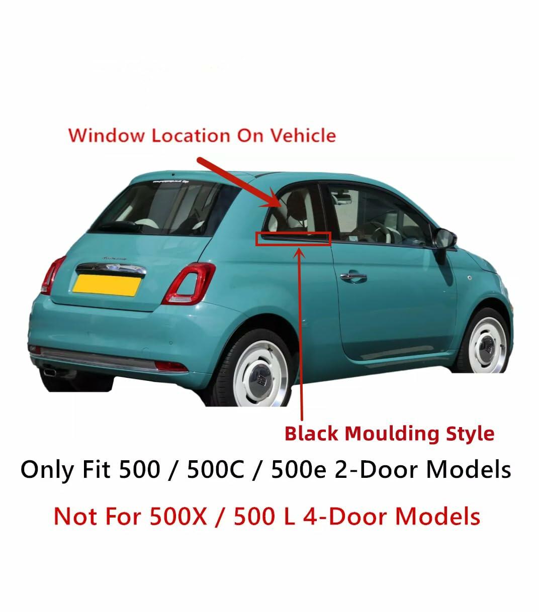 Black Molding Passenger Right Side Quarter Glass Quarter Window Compatible with Fiat 500 / 500C / 500e 2012-2019 Models
