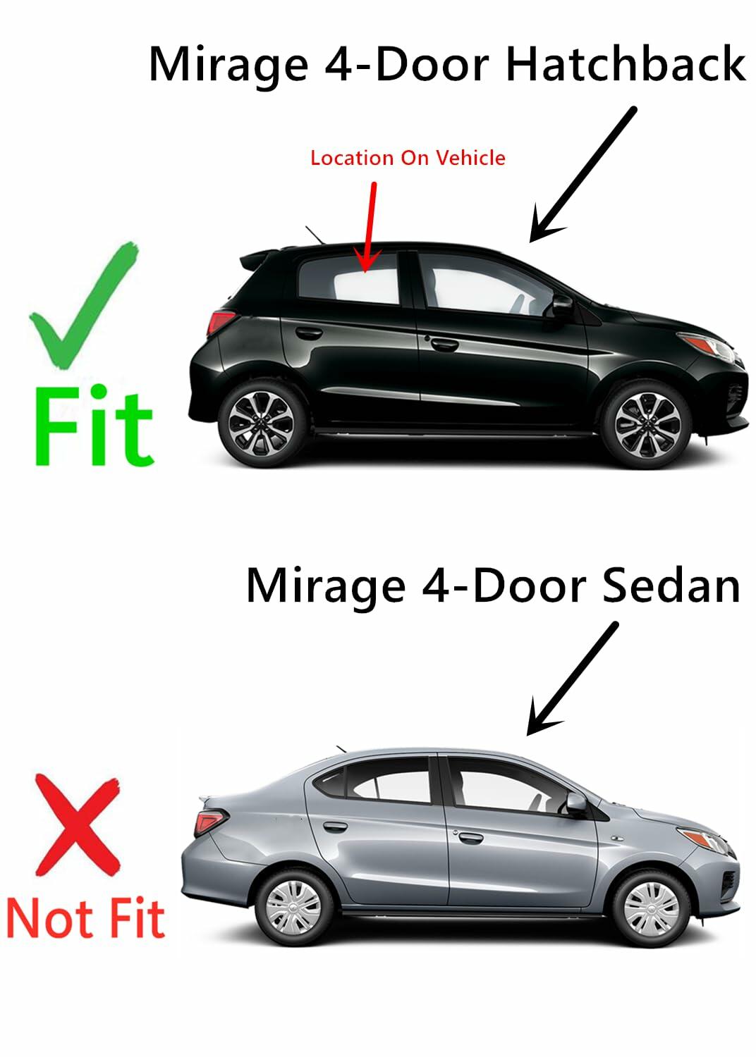 Passenger Right Rear Door Window Door Glass Compatible with Mitsubishi Mirage 4 Door Hatchback 2014-2024 Models