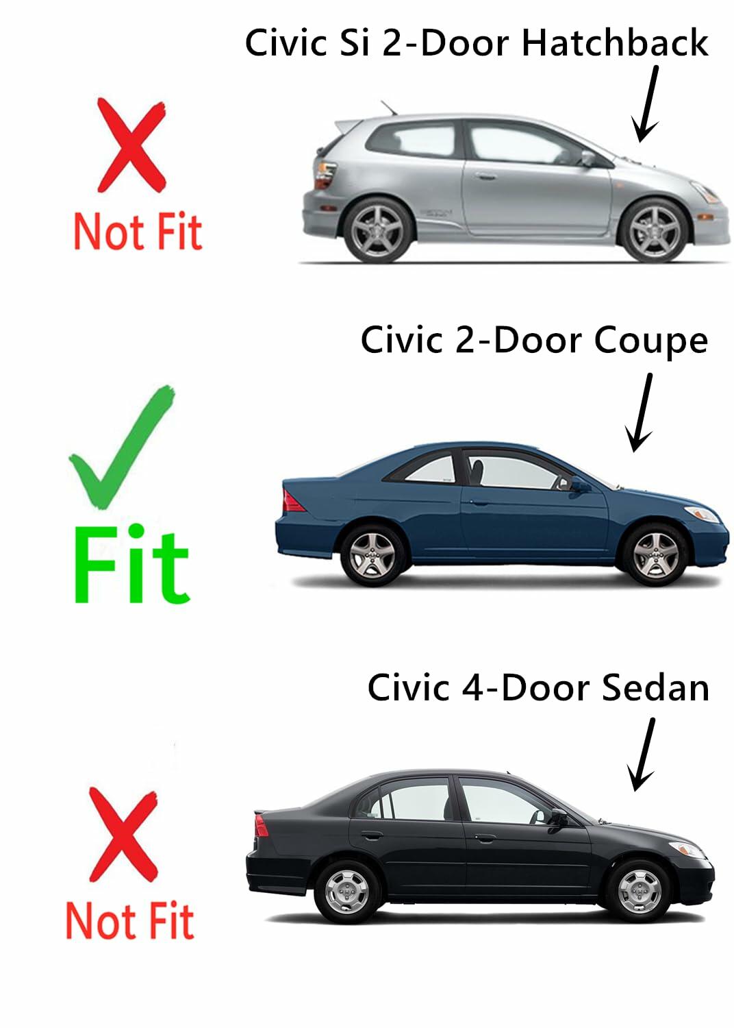 Passenger Right Side Door Window Door Glass Compatible with Honda Civic 2 Door Coupe 2001-2005 Models