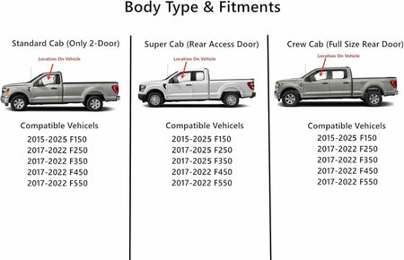 Tempered Factory Privacy Tinted Driver Left Side Front Door Window Door Glass Compatible with Ford F150 2015-2025 / F250 F350 F450 F550 2017-2022 / F250 F350 Super Cab Only 2023-2025 Models