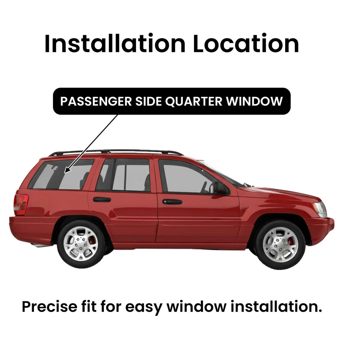 Passenger Right Side Rear Quarter Window Quarter Glass Compatible with Jeep Grand Cherokee 1999-2004 Models