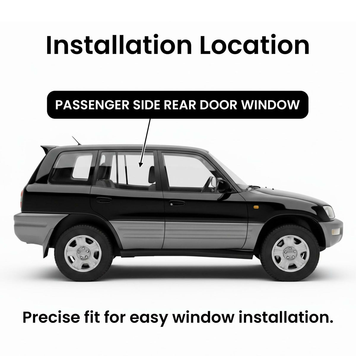 Passenger Right Side Rear Door Window Door Glass Compatible with Toyota RAV4 4 Door SUV 1996-2000 Models