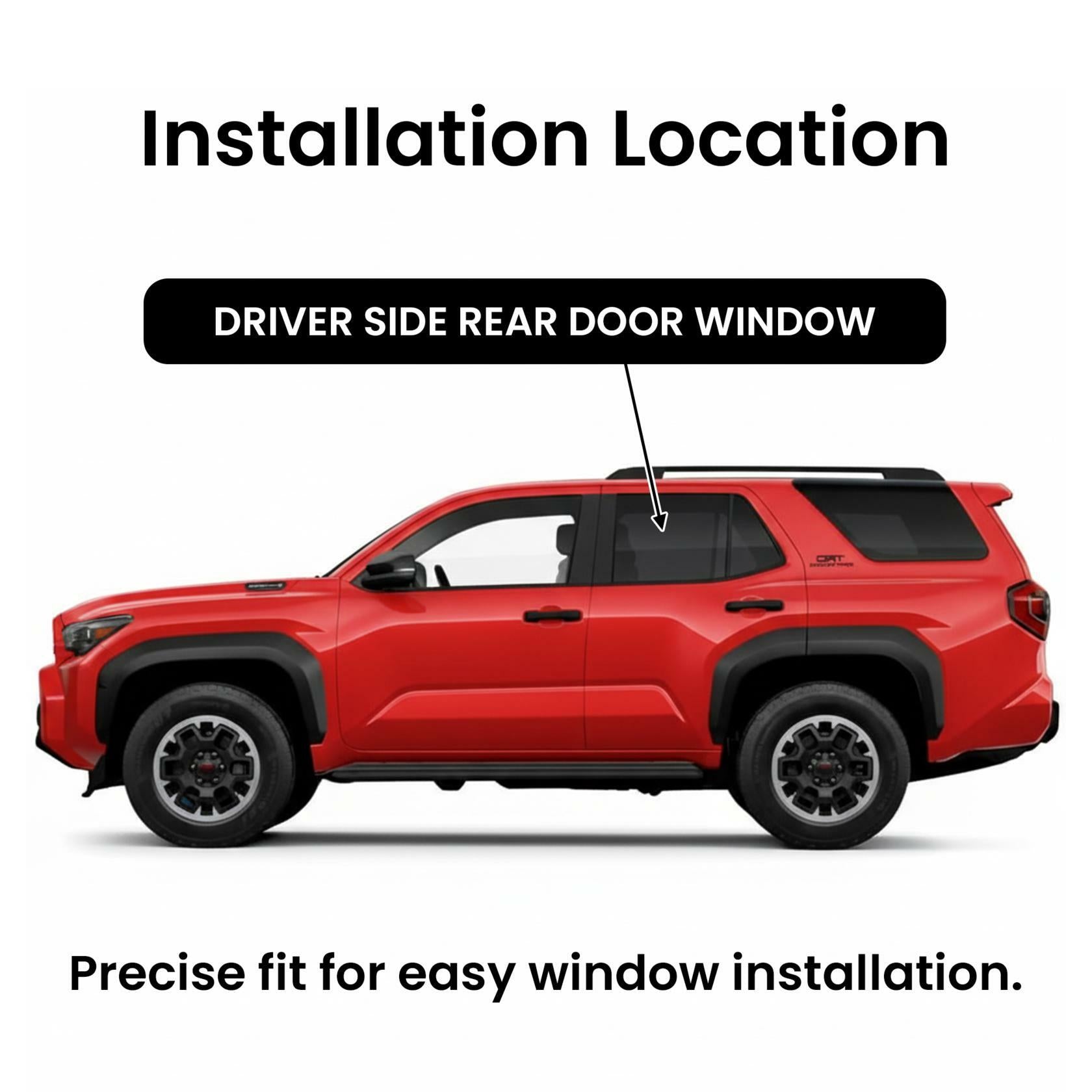 Tempered Driver Left Side Rear Door Window Door Glass Compatible with Toyota 4Runner 2025- 2026 Models
