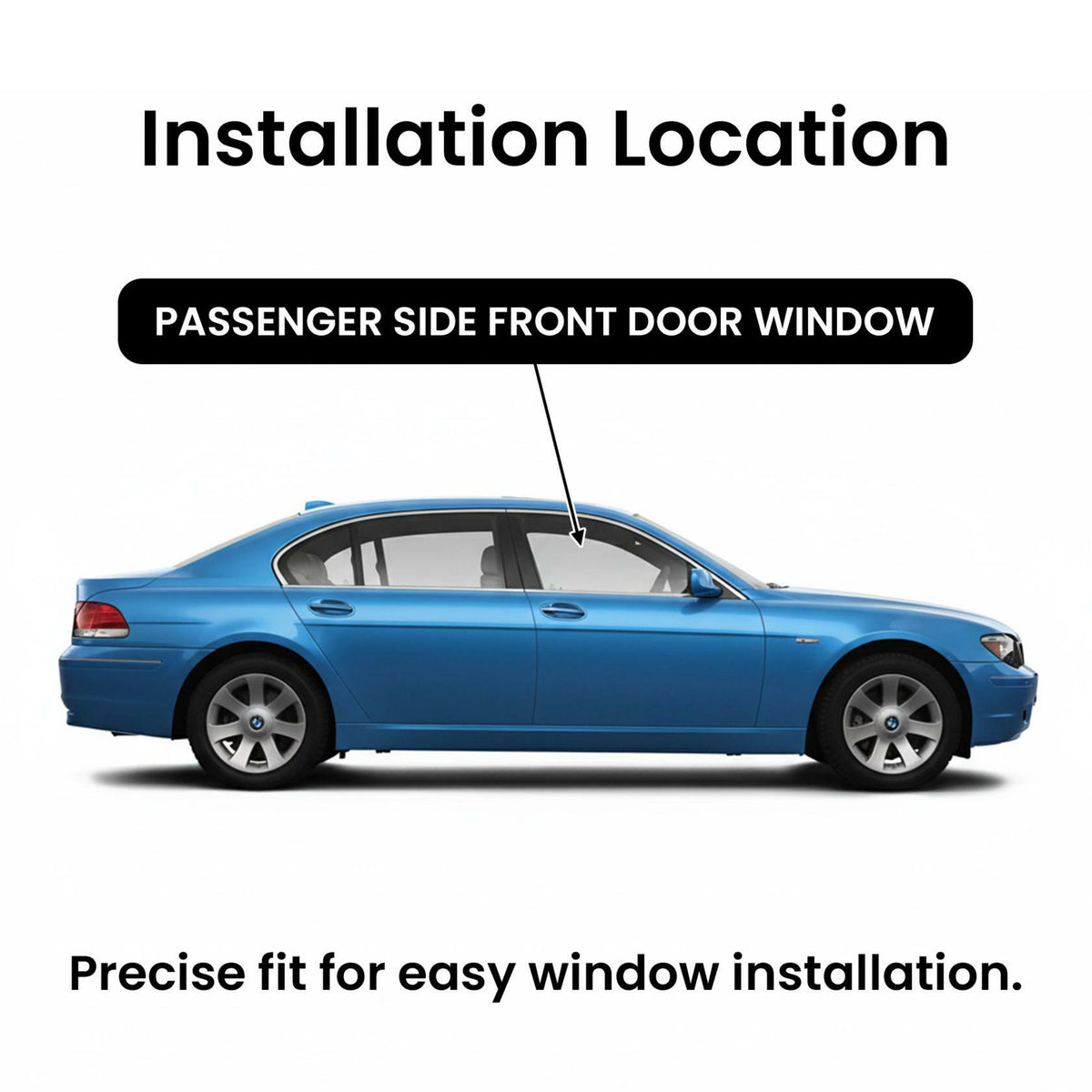 Tempered Passenger Right Side Front Door Window Door Glass Compatible with BMW 745i / 745Li / 750i / 750Li / 760i / 760Li / Alpina B7 2002-2008 Models