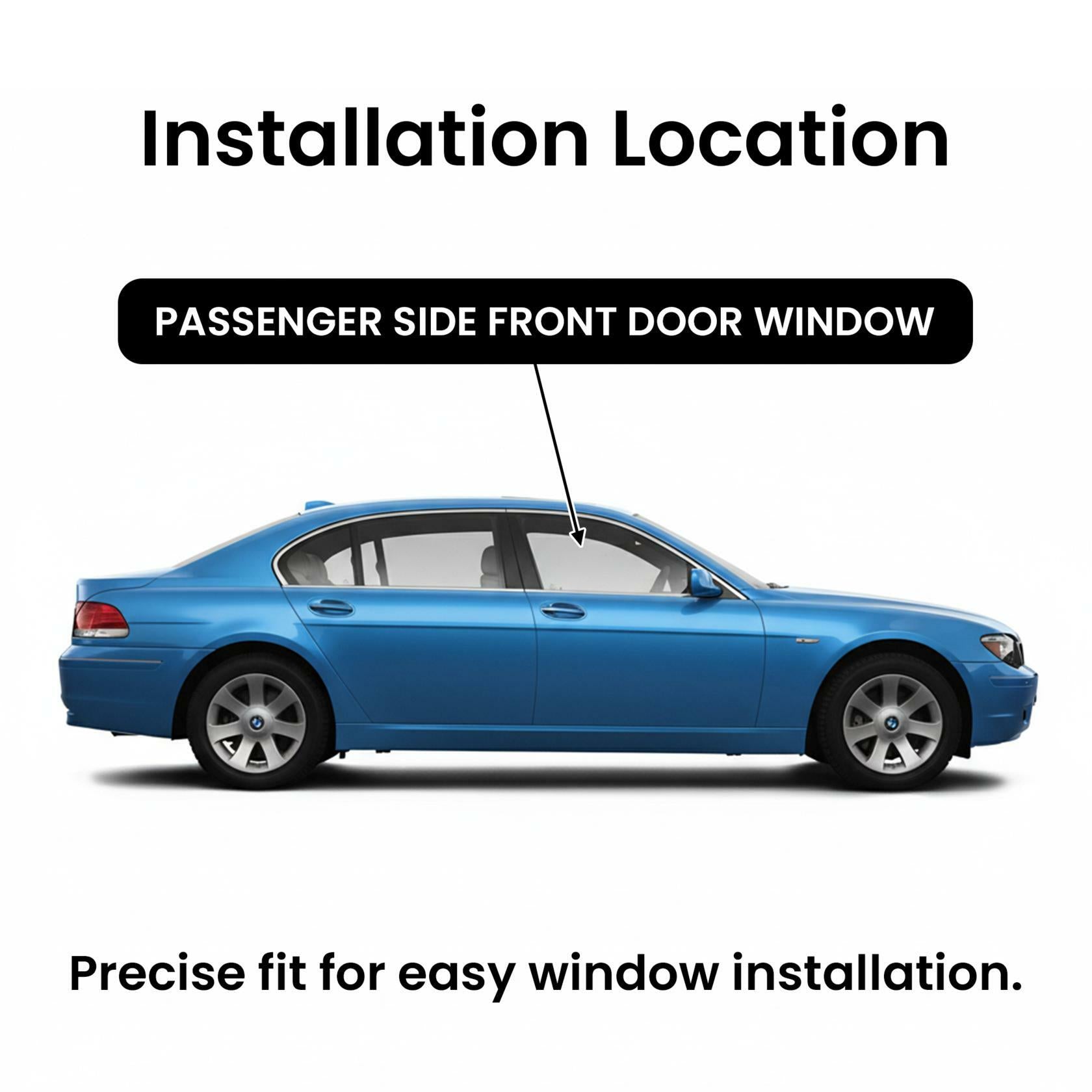 Tempered Passenger Right Side Front Door Window Door Glass Compatible with BMW 745i / 745Li / 750i / 750Li / 760i / 760Li / Alpina B7 2002-2008 Models