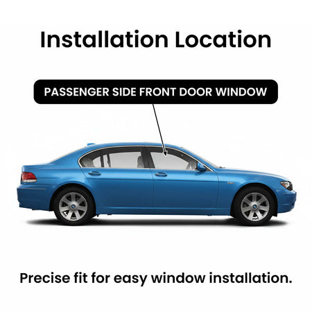Tempered Passenger Right Side Front Door Window Door Glass Compatible with BMW 745i / 745Li / 750i / 750Li / 760i / 760Li / Alpina B7 2002-2008 Models