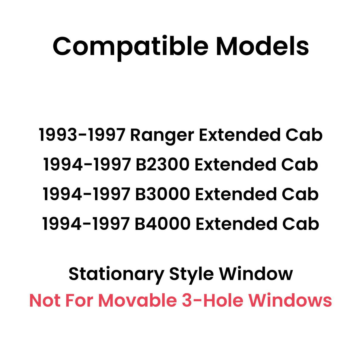 Stationary Passenger Right Side Rear Quarter Window Door Glass Compatible with Ford Ranger / Mazda B2300 B3000 B4000 Super/Extended Cab 1993-1997 Models