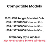 Stationary Passenger Right Side Rear Quarter Window Door Glass Compatible with Ford Ranger / Mazda B2300 B3000 B4000 Super/Extended Cab 1993-1997 Models