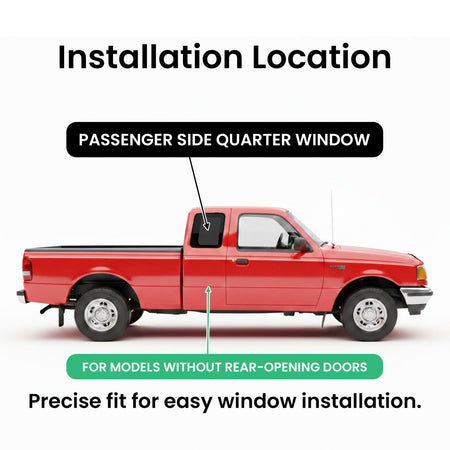 Stationary Passenger Right Side Rear Quarter Window Door Glass Compatible with Ford Ranger / Mazda B2300 B3000 B4000 Super/Extended Cab 1993-1997 Models