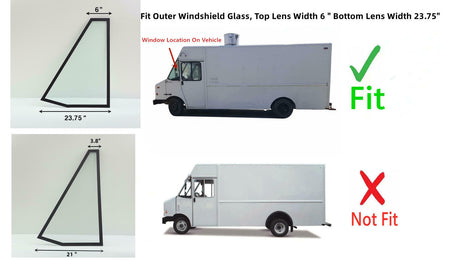Tempered Driver Left Side Outer Windshield Window Glass ( Top Lens 6 " , Bottom Lens 23.75" ) Compatible with Utilimaster Aeromaster 2000-2012 / Workhorse FasTrack Step Van 2006-2012 Models