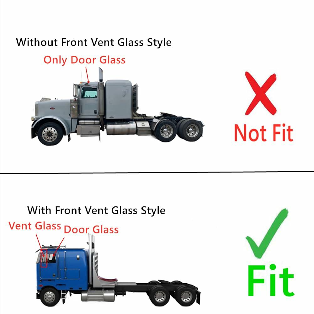 Front Door Window Door Glass Compatible with Peterbilt 262 352 362 372 1981-2002 Models W/ Vent Glass Style