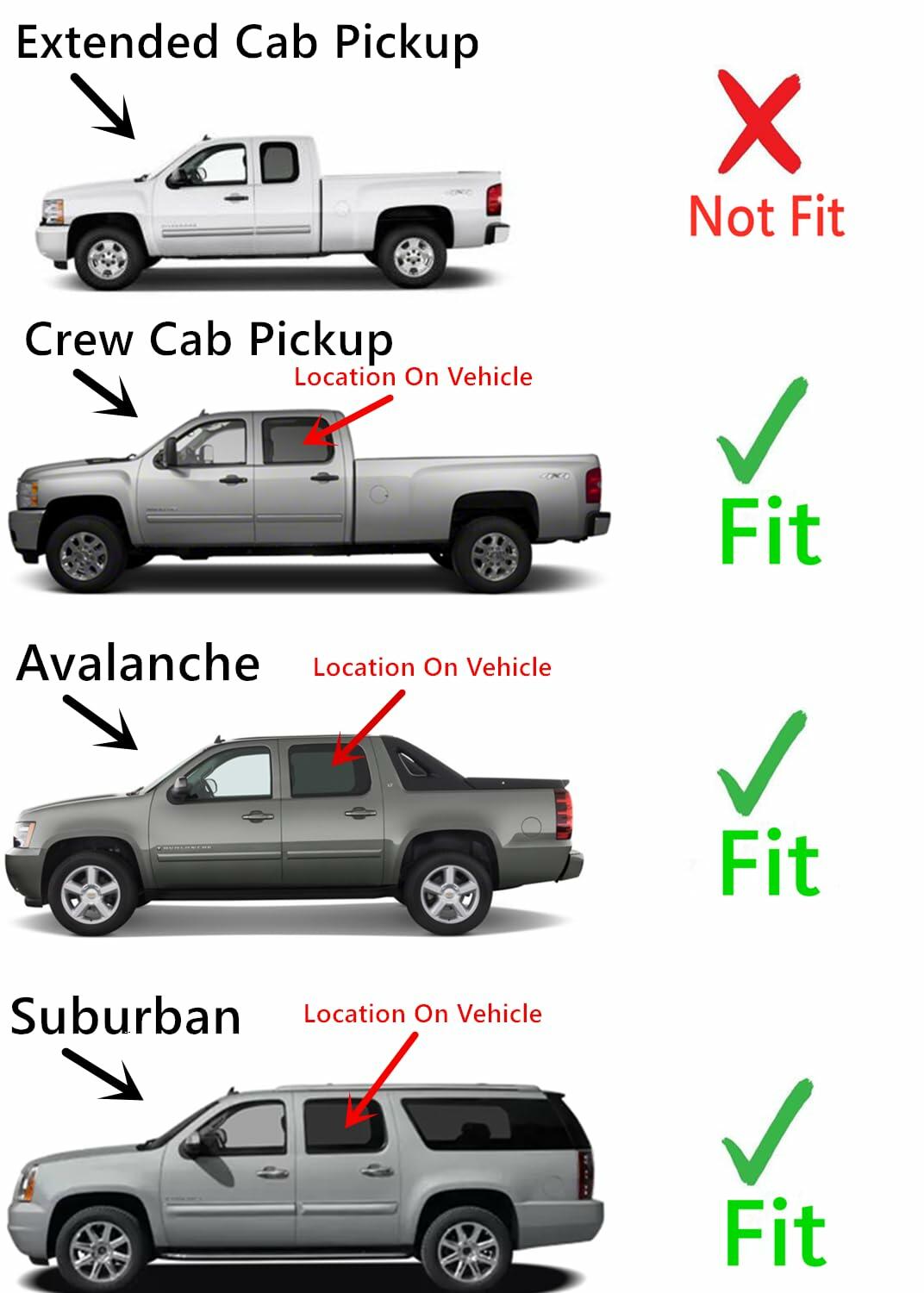 Driver Left Side Rear Door Window Glass Compatible with Chevrolet Silverado 1500 / Avalanche 2007-2013 Models & Silverado 2500 Silverado 3500 Suburban 2007-2014 4-Door Models (Not For Classic)