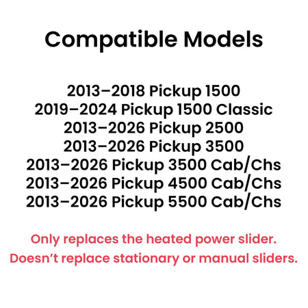OE W/Motor Heated Sliding Back Window Glass Back Power Slider Compatible with Ram Pickup 2013-2018 1500 / 2019-2024 1500Classic / 2013-2026 2500 3500 4500 5500 Models