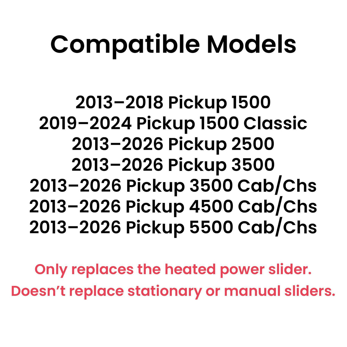 W/Motor Heated Sliding Back Window Glass Back Power Slider Compatible with Ram Pickup 2013-2018 1500 / 2019-2024 1500Classic / 2013-2026 2500 3500 4500 5500 Models