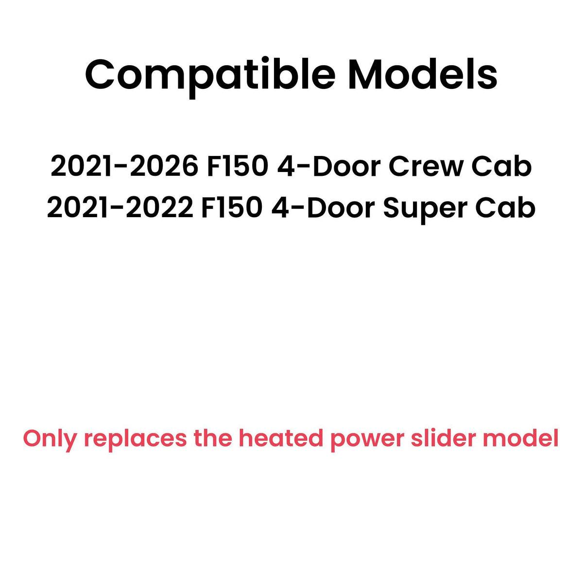 Heated Back Power Slider With Motor Back Window Back Glass Compatible with Ford F150 4 Door Pickup 2021-2026 Models