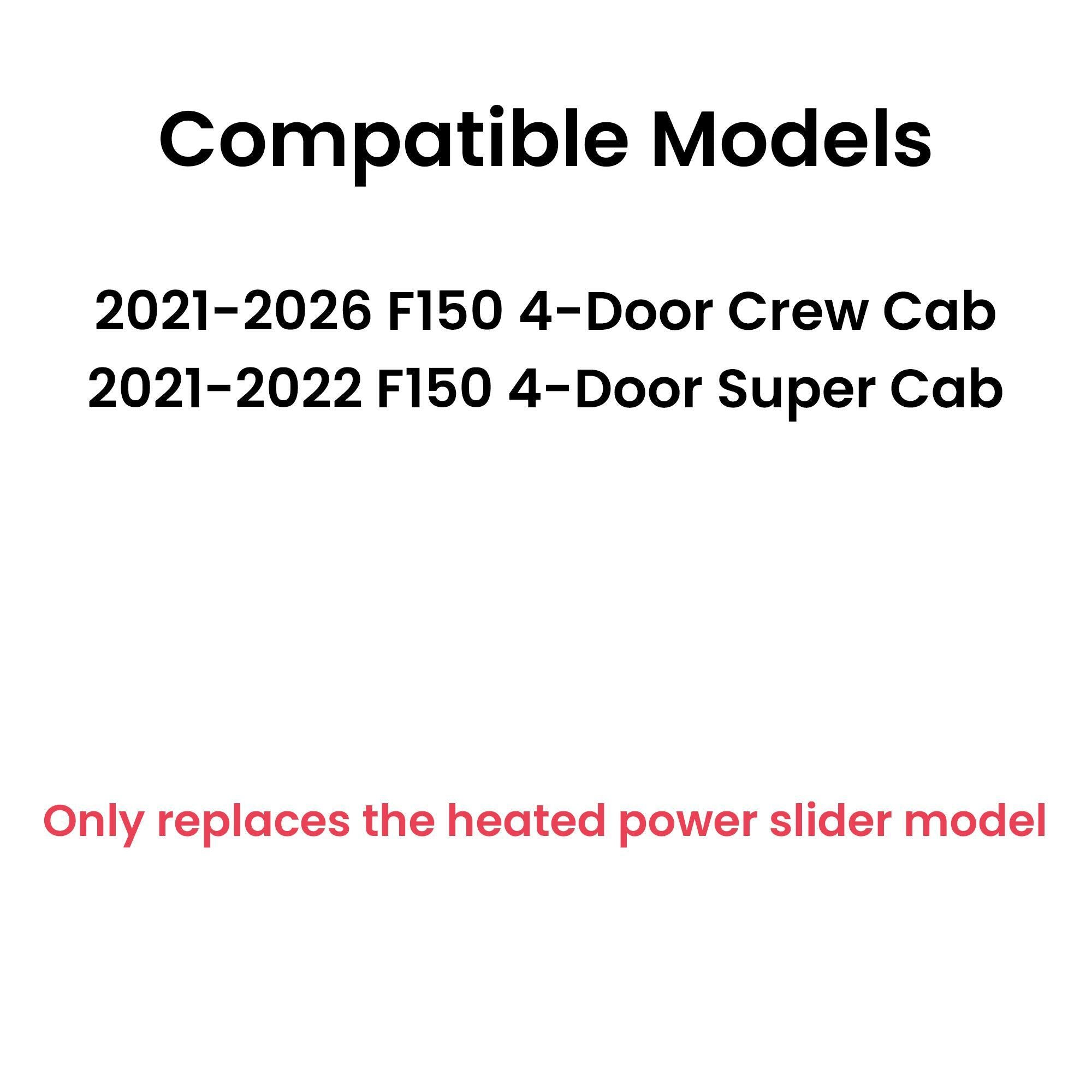 Heated Back Power Slider With Motor Back Window Back Glass Compatible with Ford F150 4 Door Pickup 2021-2026 Models
