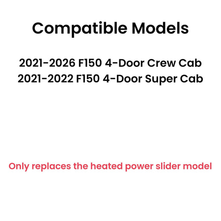 Heated Back Power Slider With Motor Back Window Back Glass Compatible with Ford F150 4 Door Pickup 2021-2026 Models