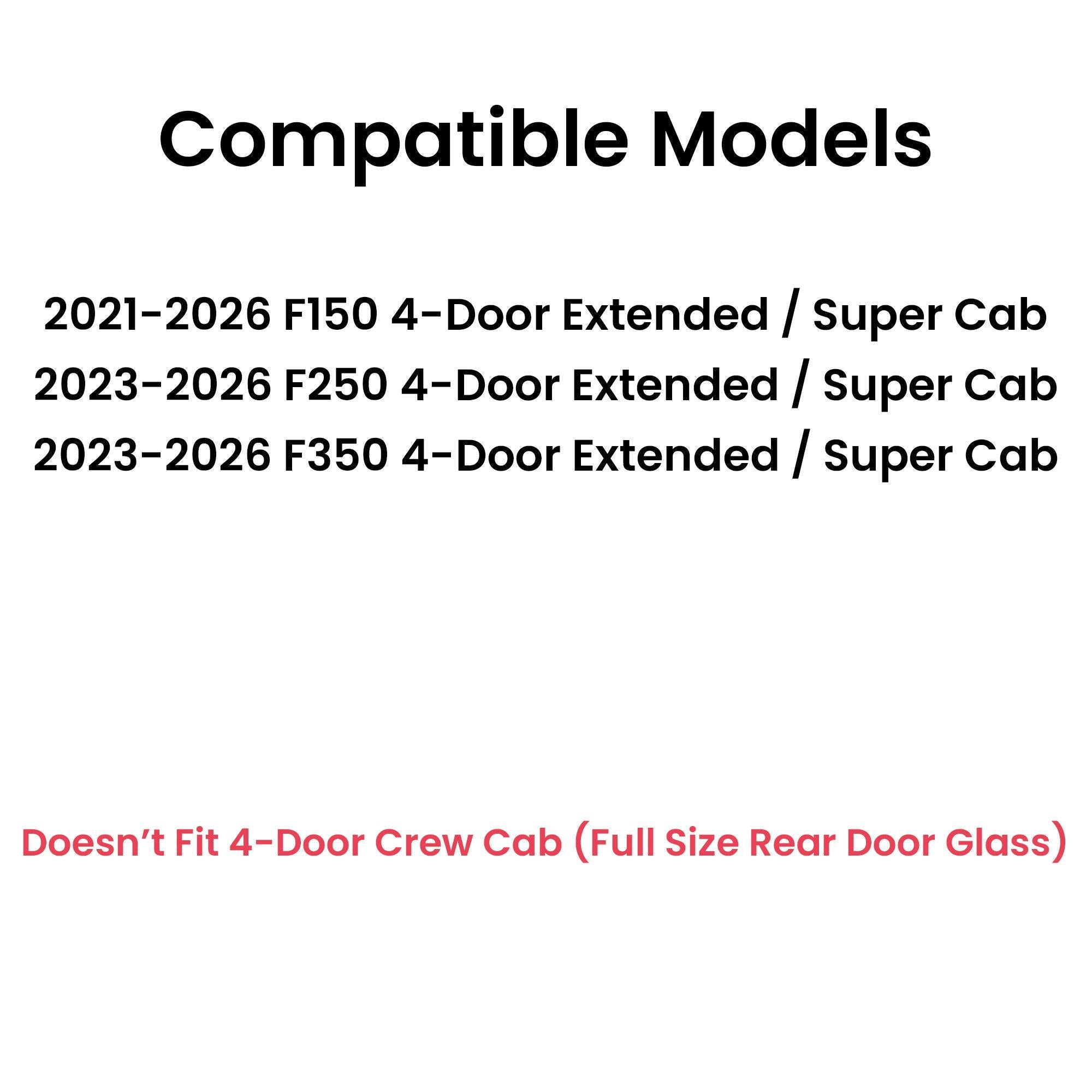 Tempered Passenger Right Side Rear Door Window Door Glass Compatible with Ford F150 2021-2026 F250 F350 2023-2026 4-Door Extended/Super Cab Models