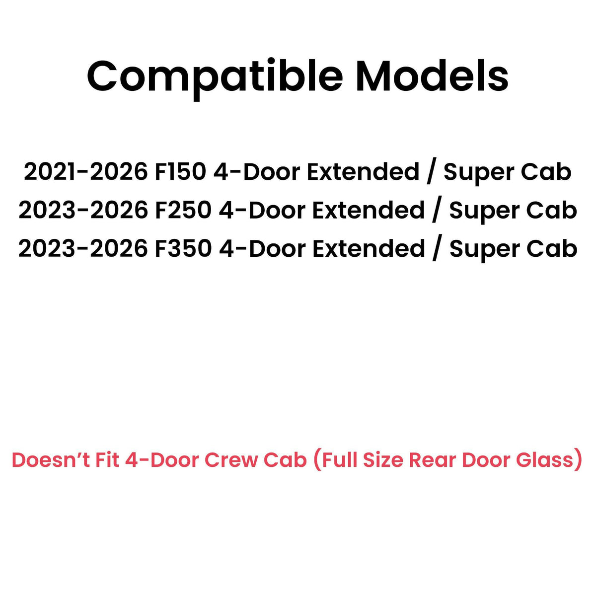 Tempered Driver Left Side Rear Door Window Door Glass Compatible with Ford F150 2021-2025 F250 F350 2023-2025 4-Door Extended/Super Cab Models