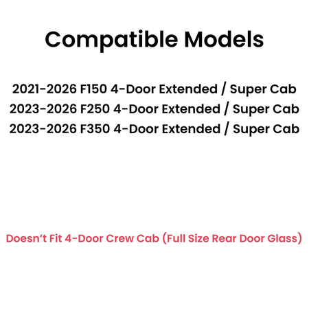 Tempered Driver Left Side Rear Door Window Door Glass Compatible with Ford F150 2021-2025 F250 F350 2023-2025 4-Door Extended/Super Cab Models